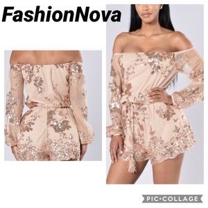 NEW FashionNova Gatsby off shoulder romper nude XL